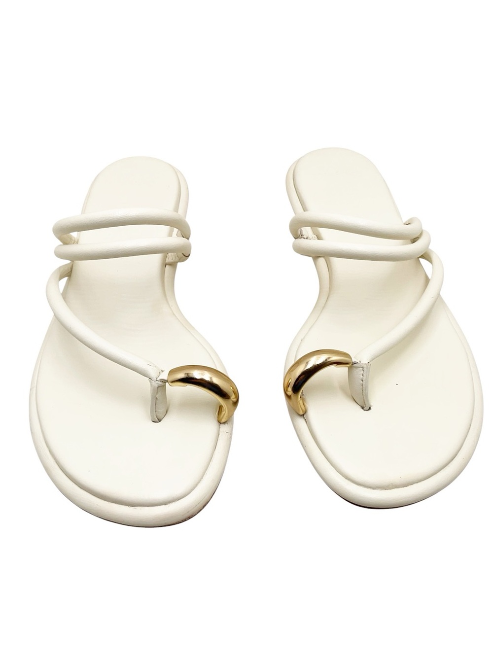 {Vince} Lucila Leather Double-Strap Gold Toe-Ring Sandals
